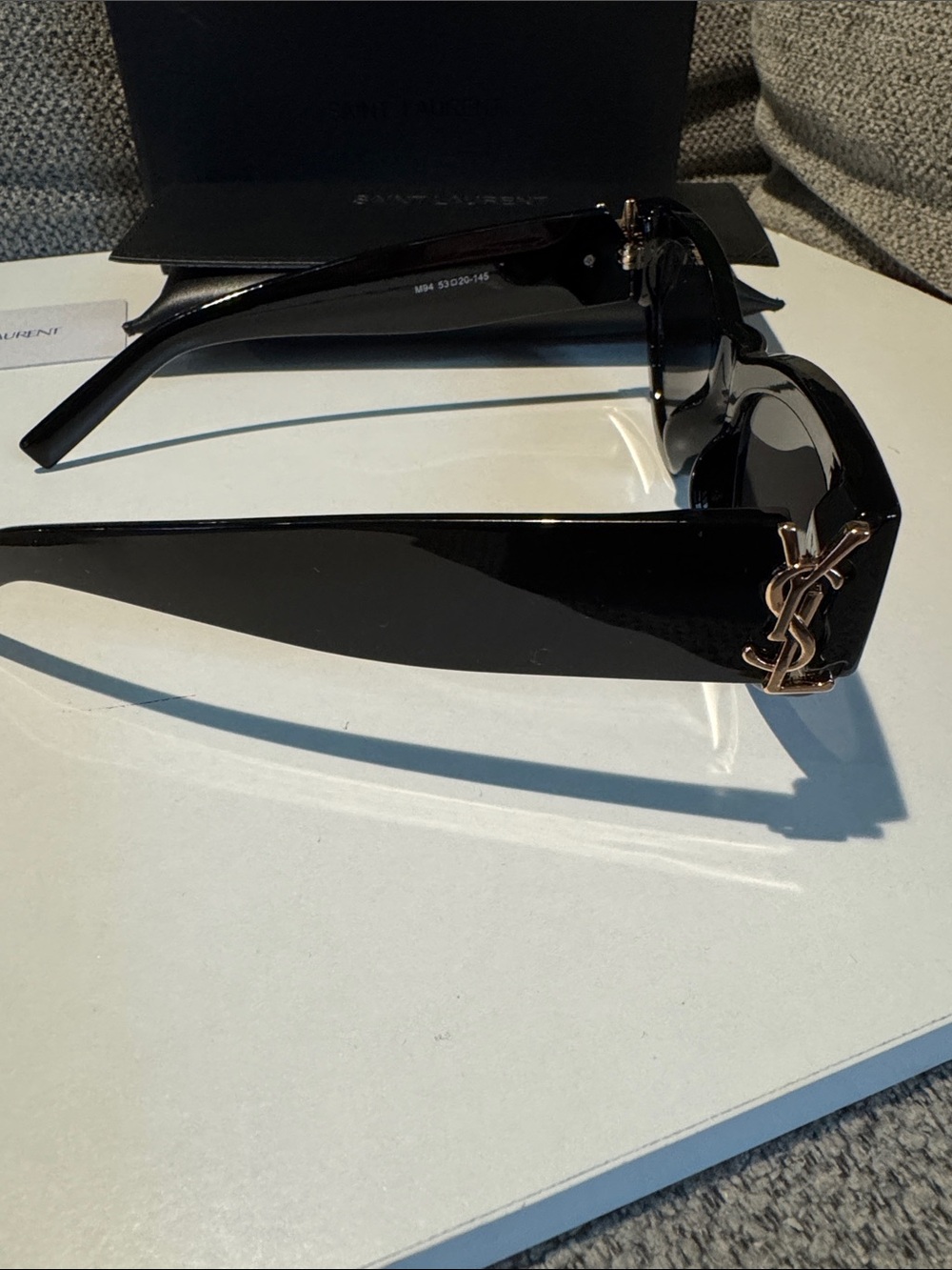 Saint Laurent Glossy Black Cat-Eye Sunglasses with Gold YSL Accent - Picture 4 of 7